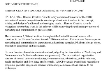 Hermes Creative Award for 2010